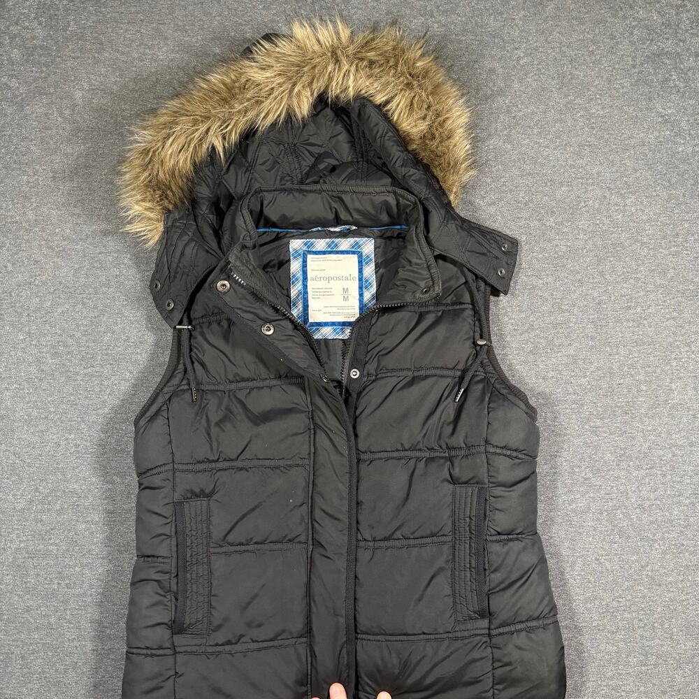 Y2K GRAIL Aeropostale Puffer Vest with Detatchable Faux Fur Hood Size Medium